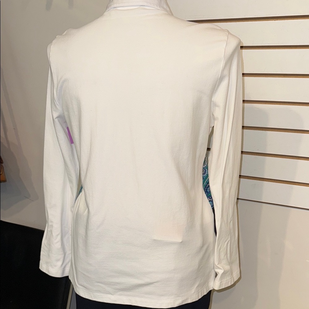 Tommy Hilfiger Women's White and Navy Paisley Long Sleeve Top - Picture 4 of 6